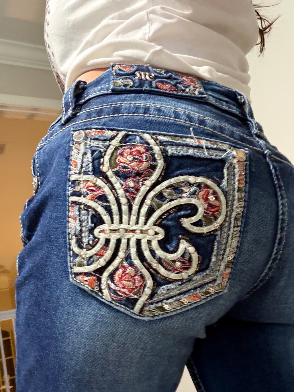 Womens Miss Me Jeans Size 28 X 34 Chloe Boot Embellished Y2k Rhinestones Blue